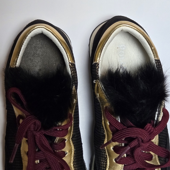POLLINI Mesh-paneled Metallic and Fur Suede Sneakers size 37 - Picture 3 of 10